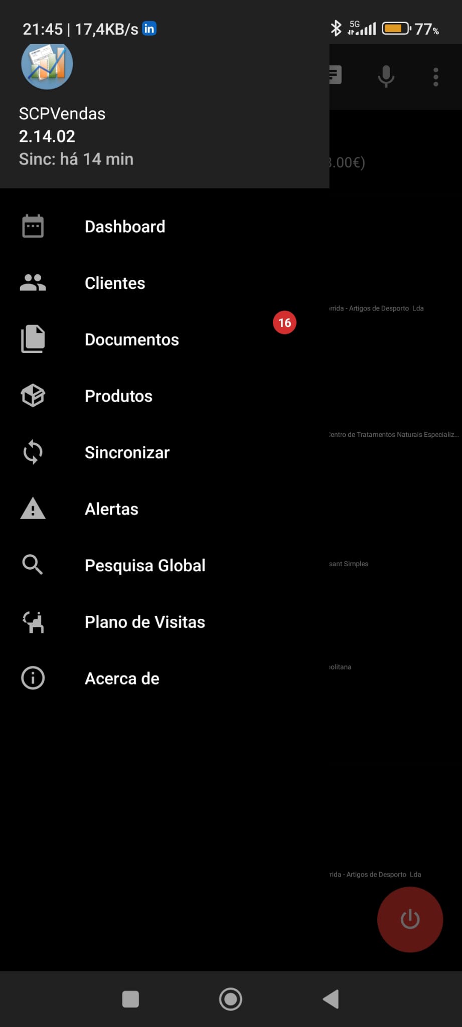 Ecrã inicial da app